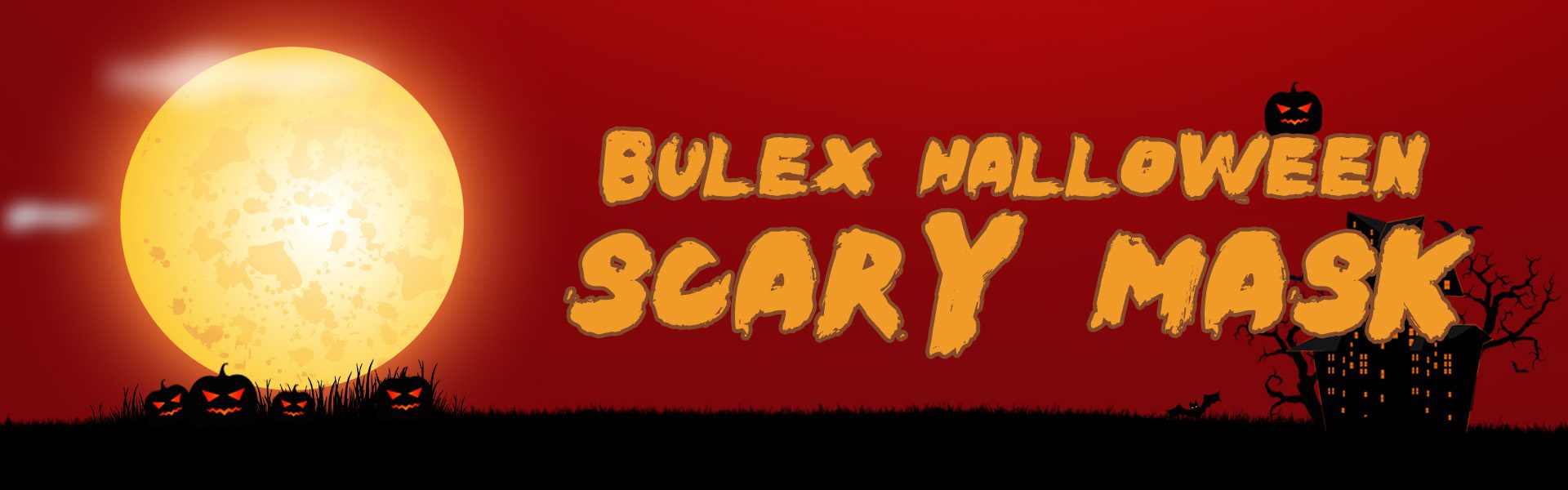 Bulex Halloween Scary Mask banner with a full moon and jack-o'-lanterns